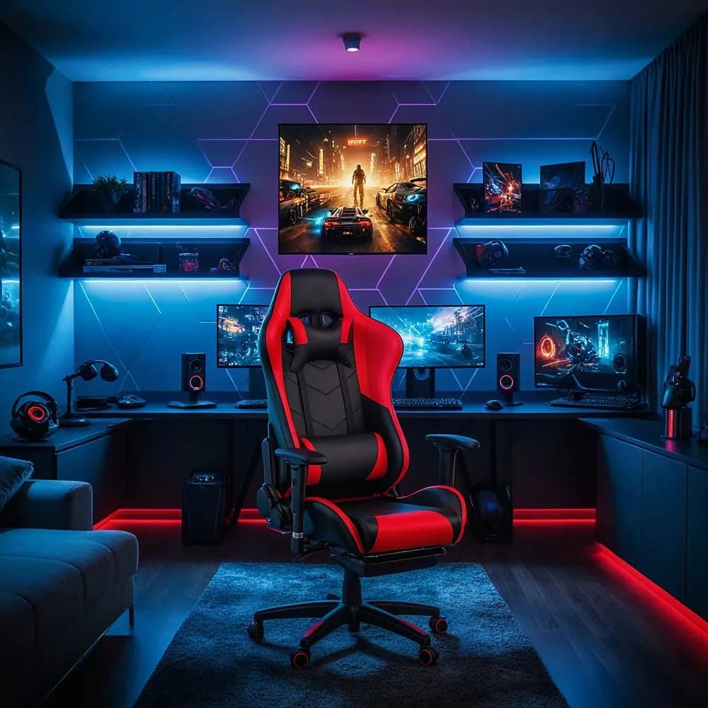Scaun gaming rosu din piele sintetică, ergonomic si reglabil OFF 306