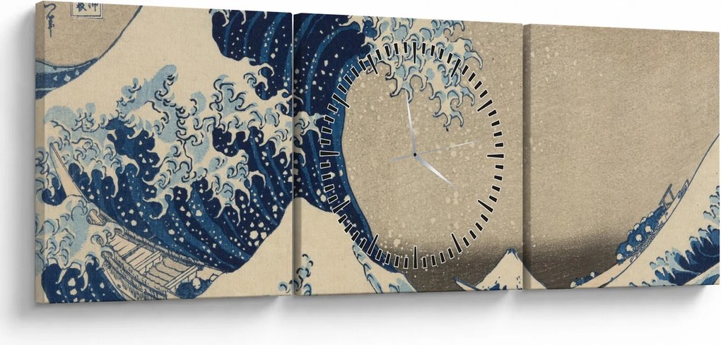 Tablou - Katsushika Hokusai, Under the Wave off Kanagawa, reproducere (cu ceas) (90x30 cm)