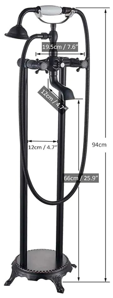 Baterie cada freestanding antichizata cu detalii din ceramica si cu 2 functii de curgere, Victoria XPC