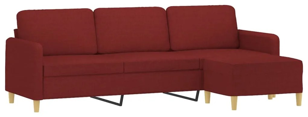 Canapea cu 3 locuri si taburet, rosu vin, 210 cm, textil Bordo, 228 x 77 x 80 cm