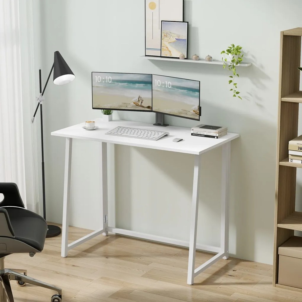 Set pentru birou – birou pliabil ZARIMO 80×40 cm, alb + scaun de birou AVOLA VELVET albastru deschis