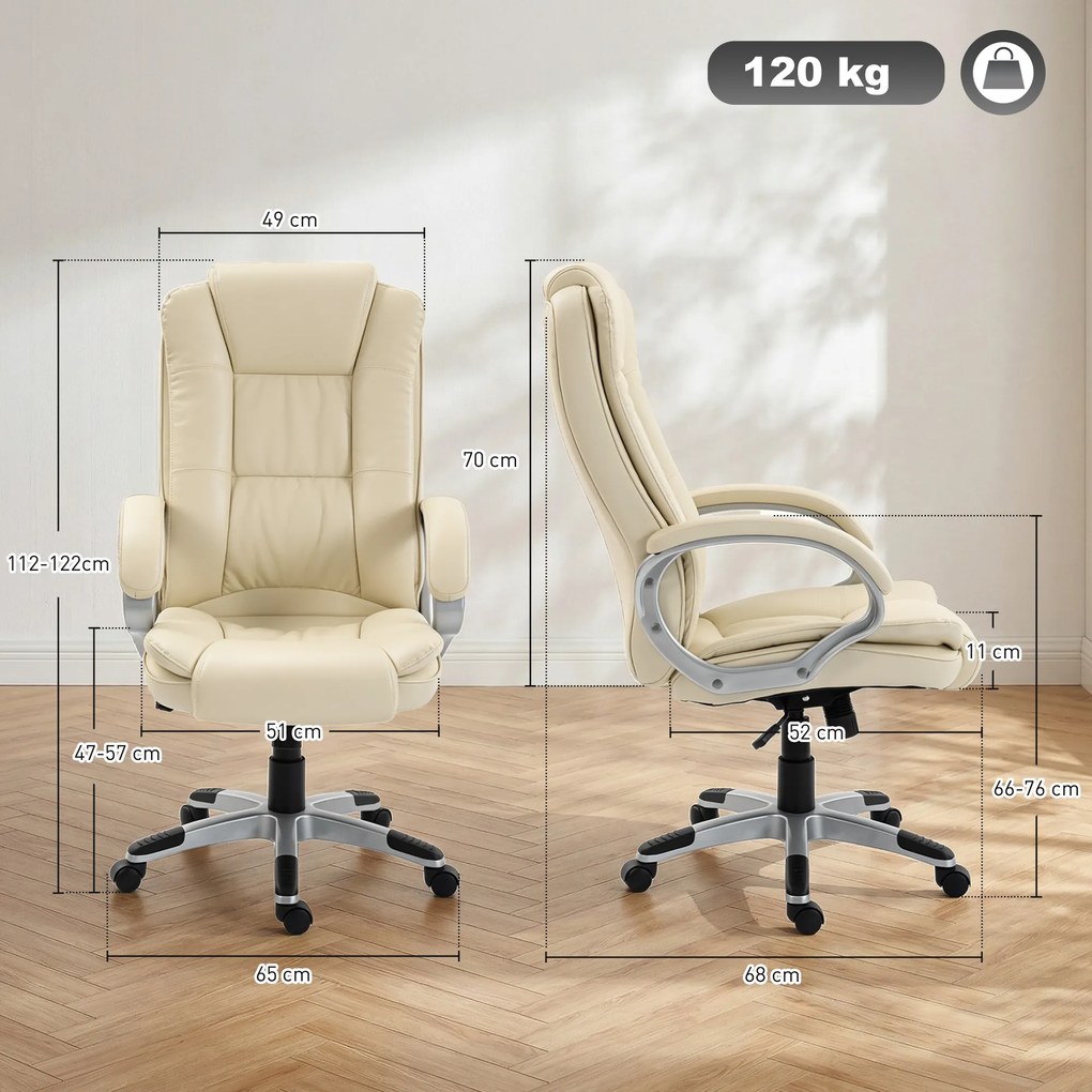 HOMCOM Scaun de Birou Rotativ din PU, Funcție Balansare, Spătar Înalt, Înălțime Reglabilă, Capacitate 120kg, Negru | Aosom Romania