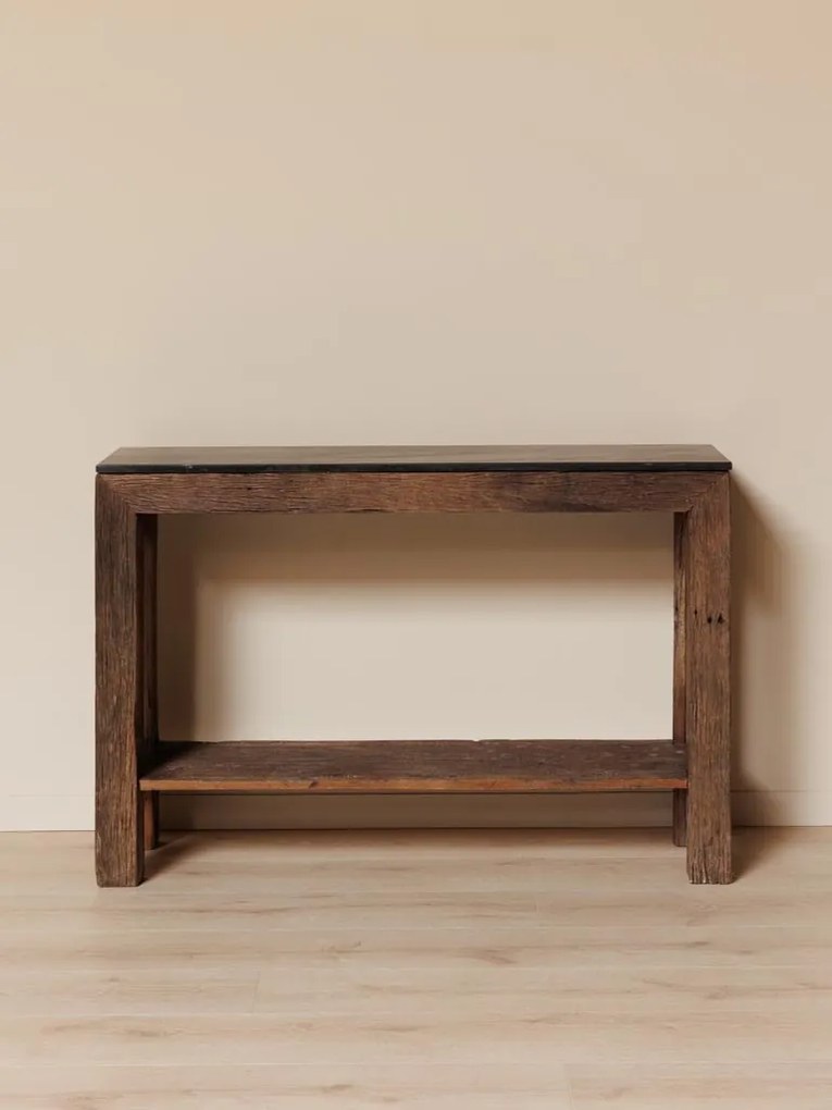 Consola din lemn reciclat si blat din marmura neagra, Sielda