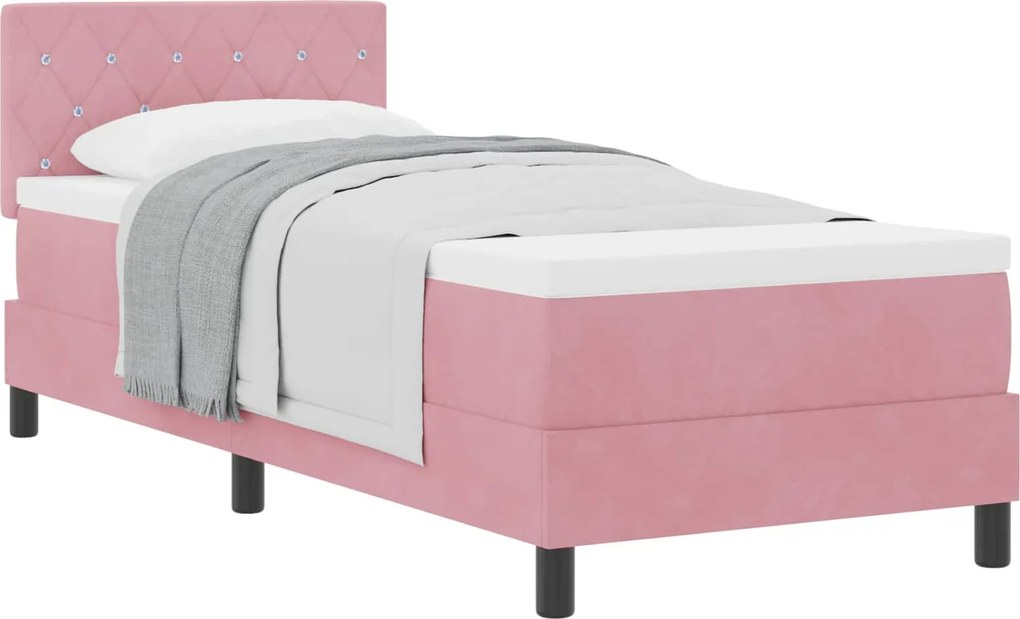 vidaXL Pat cu arcuri cu saltea cu headboard Roz 80 x 200 cm Catifea