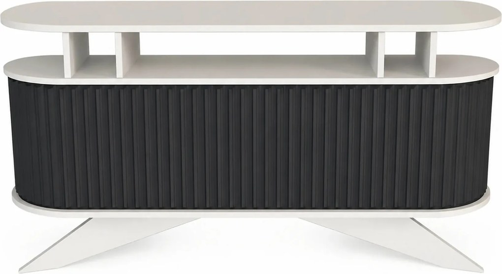 Comoda STOR, alb/gri antracit, PAL melaminat, 150x43x75 cm