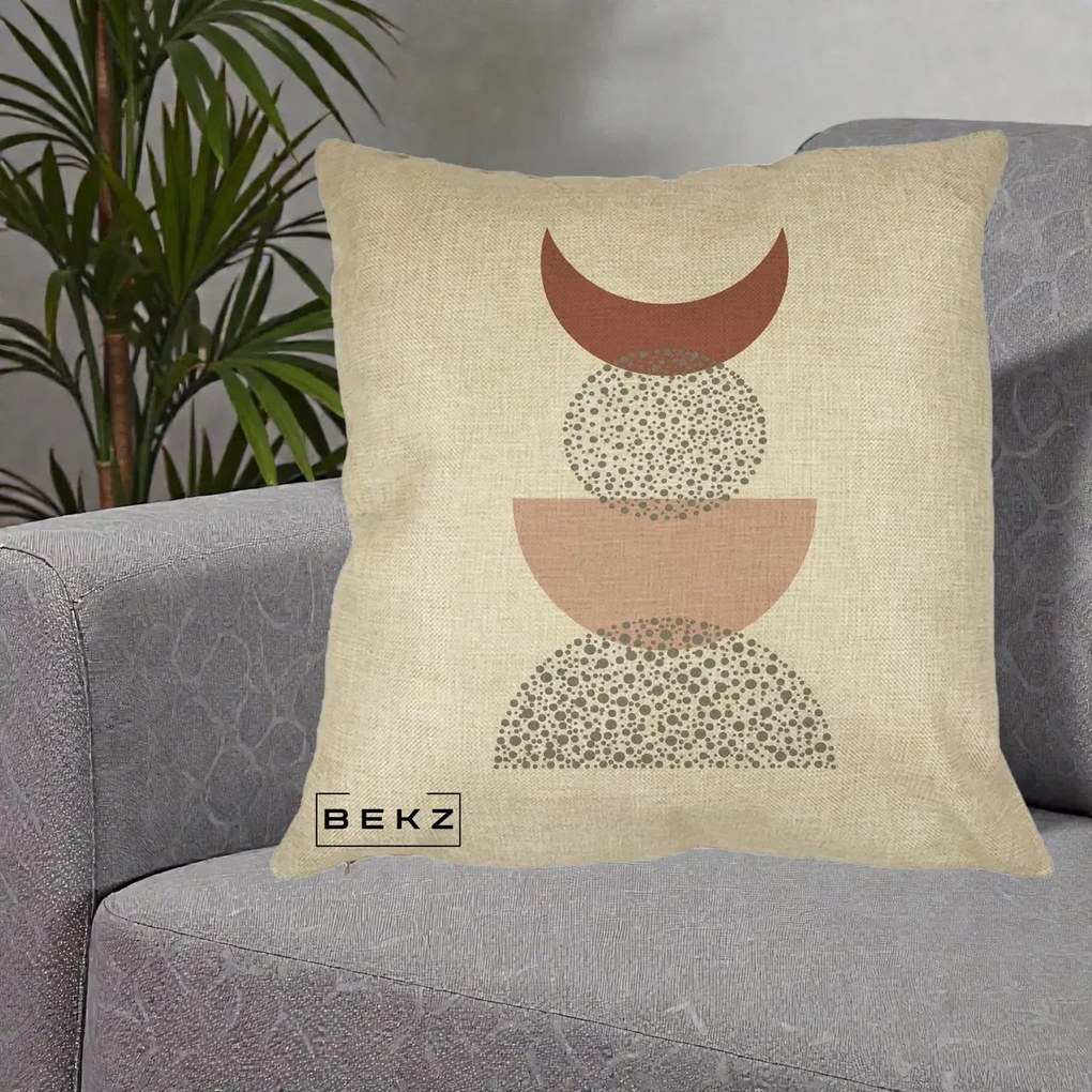 Perna Decorativa Boho Luna Plina si Forme Punctate, 40x40 cm, Crem, Husa Detasabila, Perna Inclusa, BEKZ®