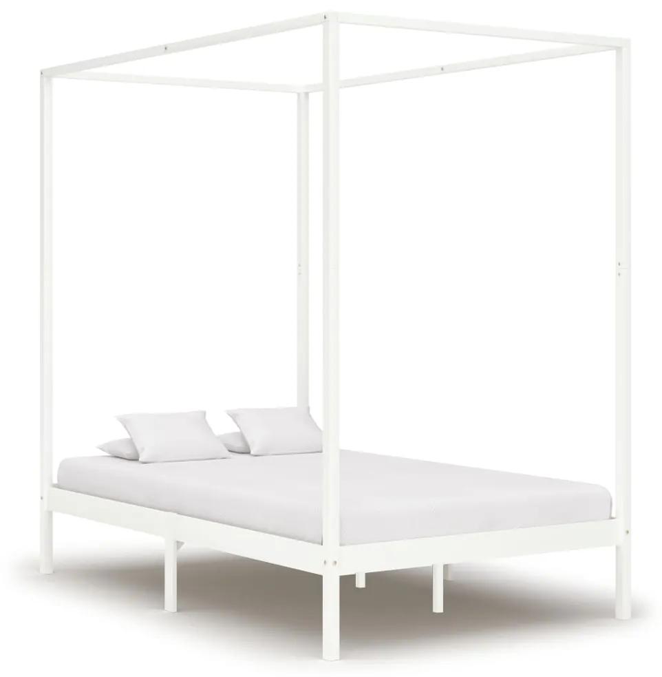 283264 vidaXL Cadru pat cu baldachin, alb, 120 x 200 cm, lemn masiv de pin