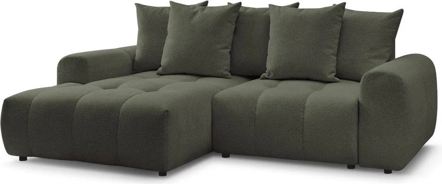 Colțar kaki extensibil/cu spațiu de depozitare cu tapițerie din chenille (cu colț pe partea stângă/cu șezlong) Roxelane – Bobochic Paris