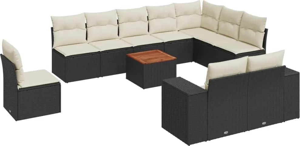 vidaXL Set canapele de grădină cu perne, 11 piese, negru, poliratan