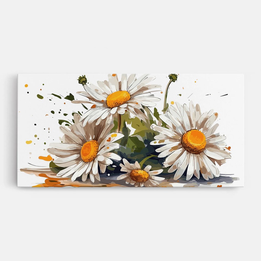 Tablou Canvas, 80x160cm, Dormitor si Living, Flori, Margarete, White Beautiful Daisy