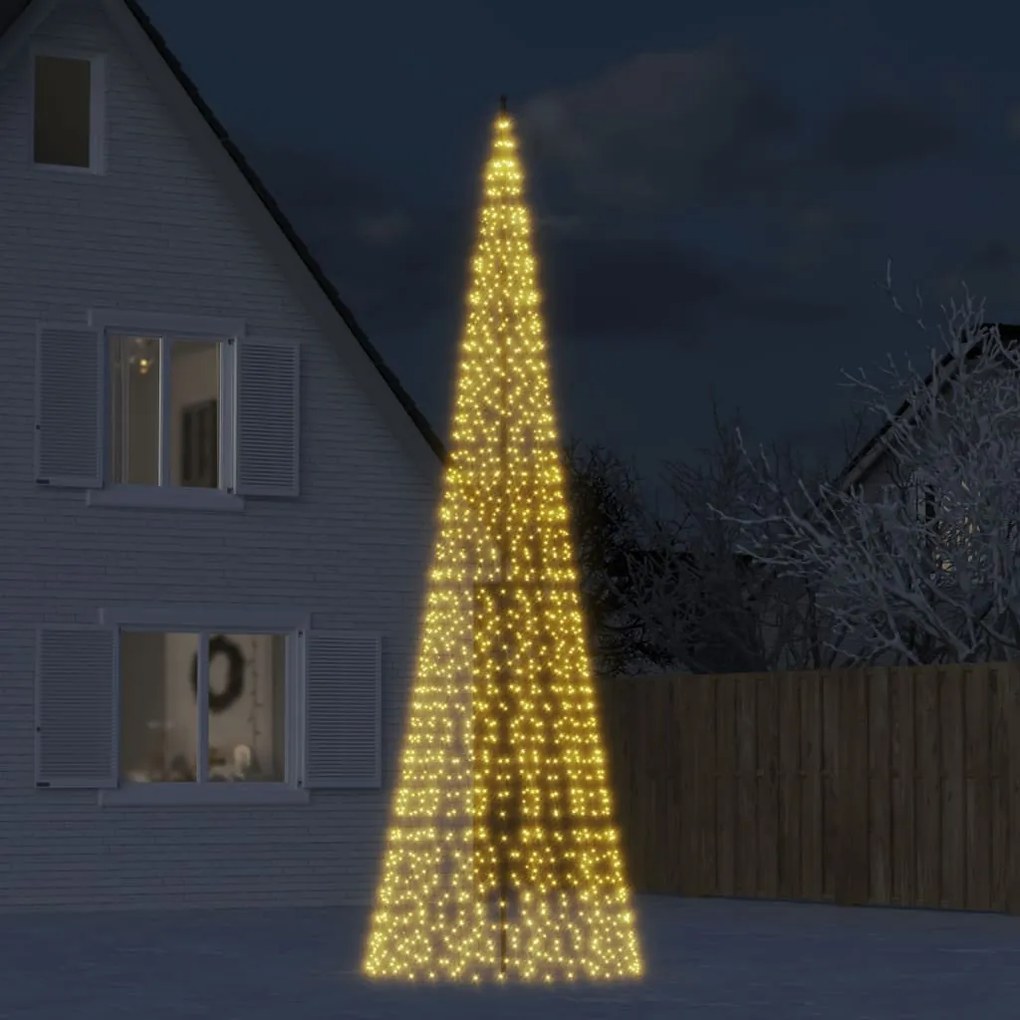 vidaXL Pom de Crăciun LED pe stâlp 1534 LED-uri Alb Cald 500 cm