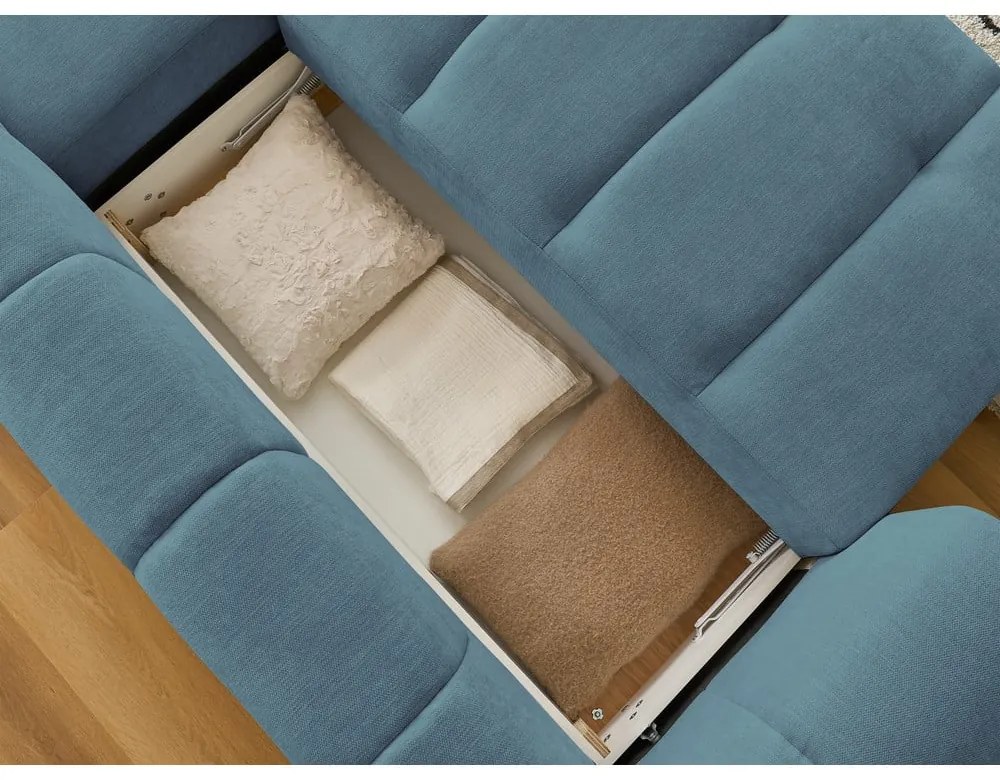 Colțar albastru extensibil/cu spațiu de depozitare (cu colț pe partea dreaptă/cu șezlong) Fuji – Bobochic Paris