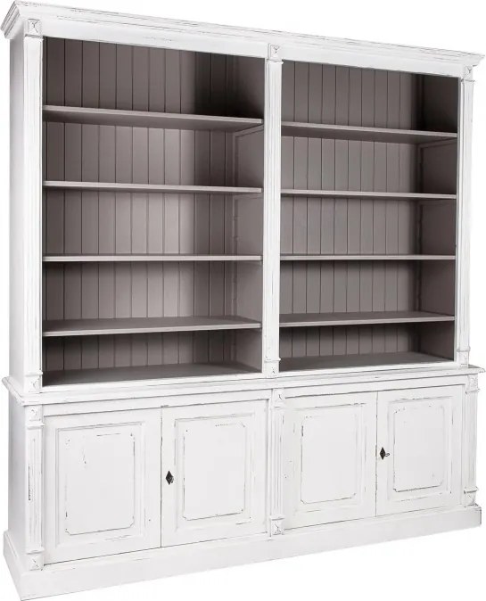 Bibliotecă clasică din lemn masiv cu rafturi și uși, finisaj antichizat, 220×50×227 cm, „Apothicaire"