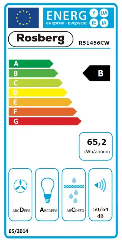 Hota Rosberg R51456CW, 140W, 1 motor, Decorativă, 60 cm, 650 m³/h , filtre din aluminiu, Alb