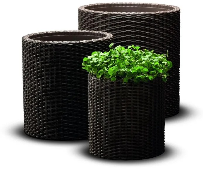 Ghiveci plastic cu aspect ratan, S, maro