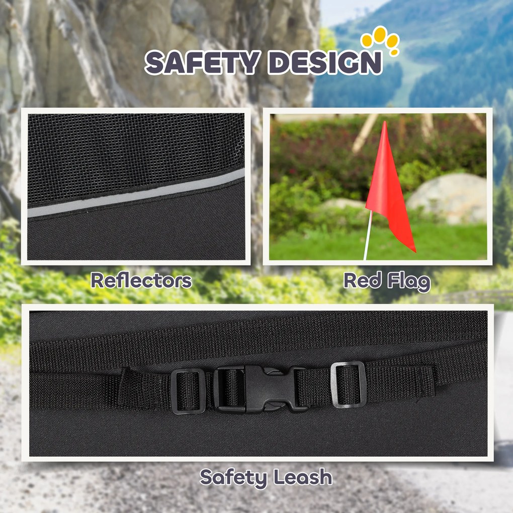 PawHut Remorcă pliabilă pentru câini cu reflectoare, ferestre din plasă, roți, ușă, steguleț de siguranță pentru câini până la 20 kg 138x70x89 cm Albastru | Aosom Romania