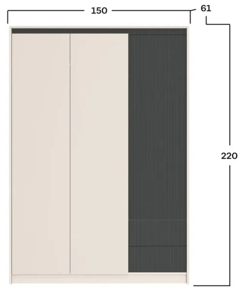 Dormitor cu Riflaje, Monaco, Pat Tapitat cu somiera rabatabila, Dulap 3 Usi 2 Sertare, 2 Noptiere, Comoda 1 Usa 3 Sertare, Casmir/Gri Elegant