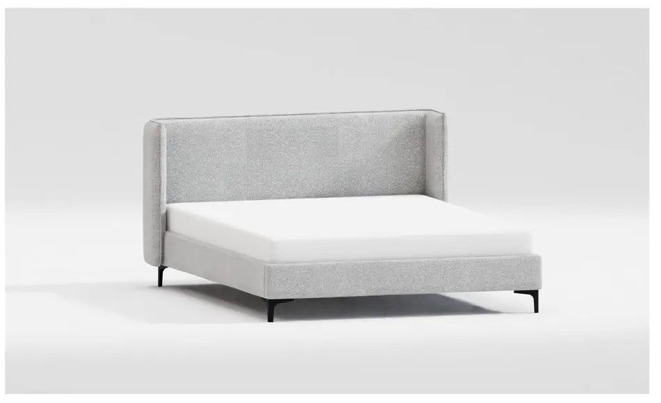 Pat matrimonial gri tapițat cu somieră 200x200 cm Basti – Ropez