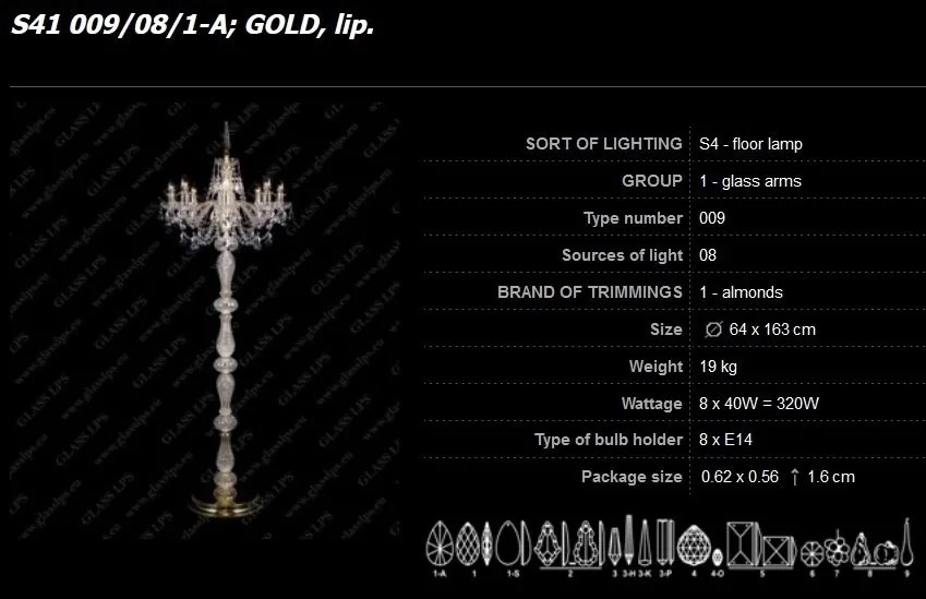 Lampadar 8 brate design LUX cristal Bohemia