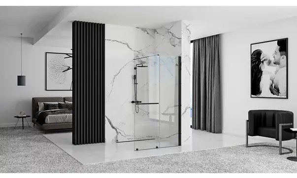 Paravan de dus tip Walk-in Rea Cortis cu parte culisanta 120x200 cm profil negru