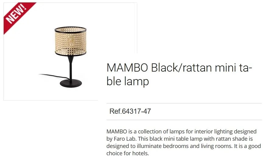 Veioza / Lampa de masa moderna design natural MAMBO mini negru/ratan 64317-47
