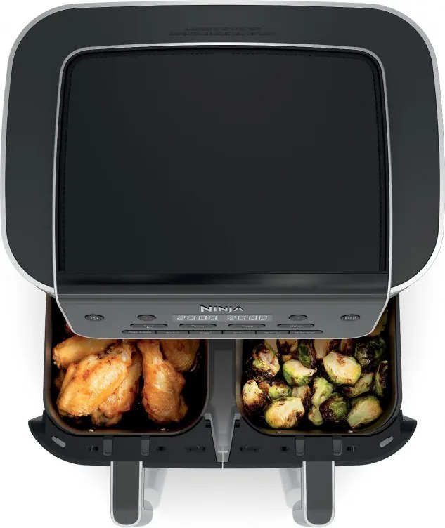 Friteuza cu aer cald Ninja Foodi Dual Zone DZ801EU, 2470 W, Zone de gatit independente, 7,6 l, 6 programe, 40-240°C, Max Crisp, Sync, Gri/Inox