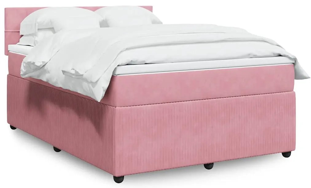 vidaXL Pat box spring cu saltea, roz, 140x200 cm, catifea