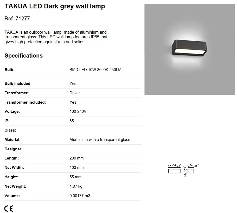 Aplica LED de exterior ambientala design modern IP65 TAKUA