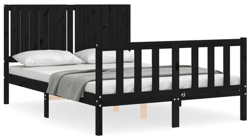 3192950 vidaXL Cadru de pat cu tăblie, negru, 140x200 cm, lemn masiv