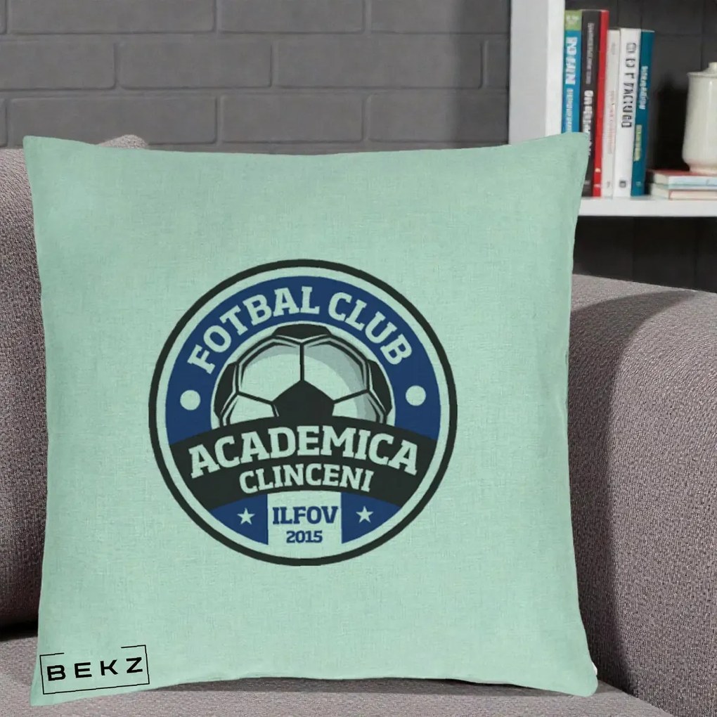 Perna Personalizata Academica Clinceni Fotbal Club, 40x40 cm, Verde Menta, Husa Detasabila, Perna Inclusa, BEKZ®