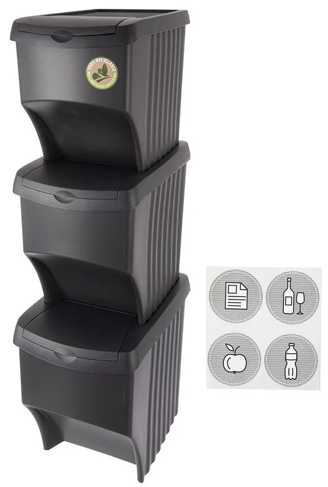 Coșuri de gunoi negre 3 buc. pentru reciclare 3x22 l din plastic – Orion