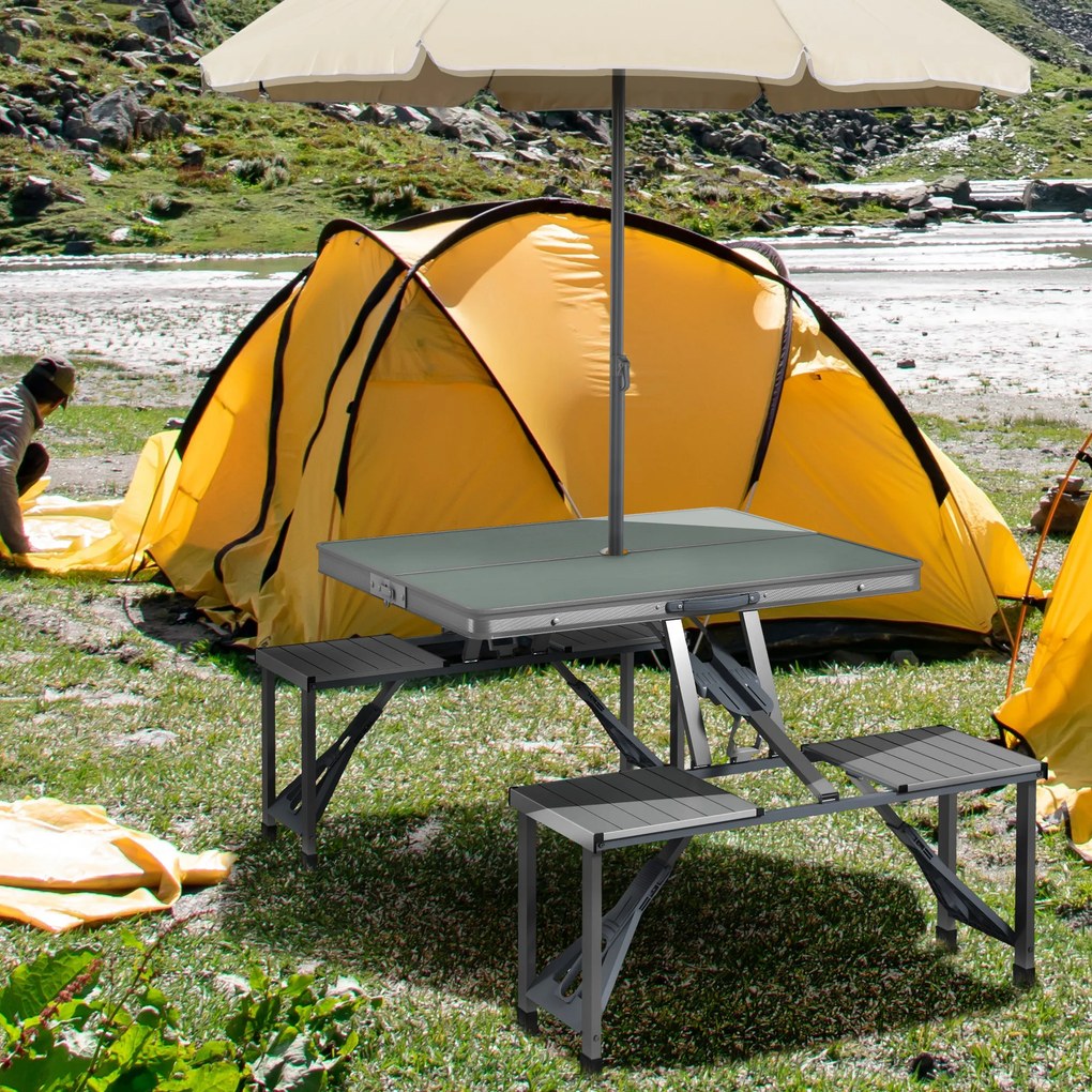 Outsunny Set masă și scaun de camping pliabil formă valiză picnic, aluminiu, dim. 85,5L x 67,5l x 67H cm | Aosom Romania