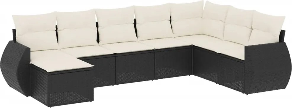 vidaXL Set mobilier de grădină cu perne, 8 piese, negru, poliratan