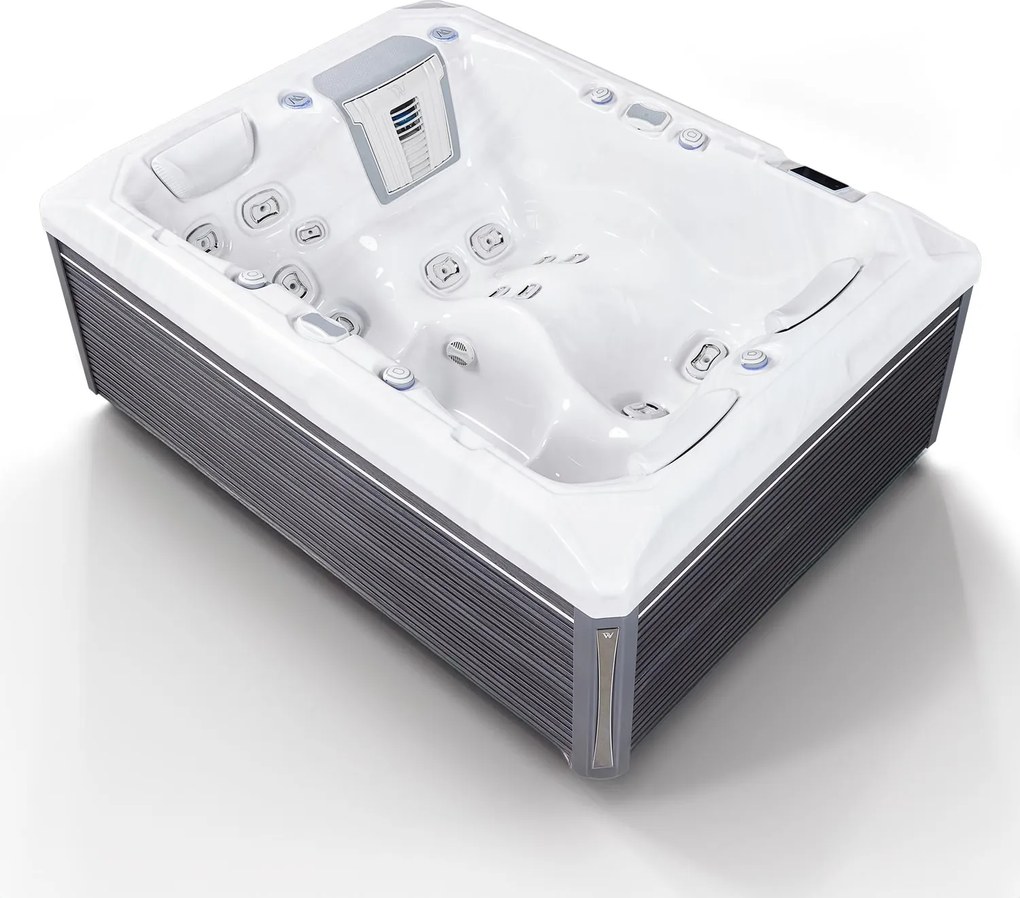 Minipiscina jacuzzi 3 persoane, alb-lucios, 32 jeturi hidromasaj, WiFi, sistem audio, 160 x 215 cm, Wellis Teide Life Deluxe
