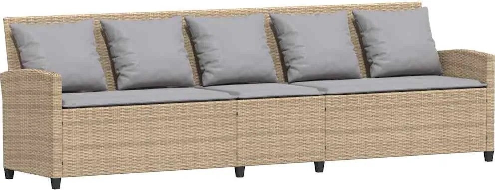 vidaXL Canapea de grădină cu 5 locuri cu perne din polirattan bej