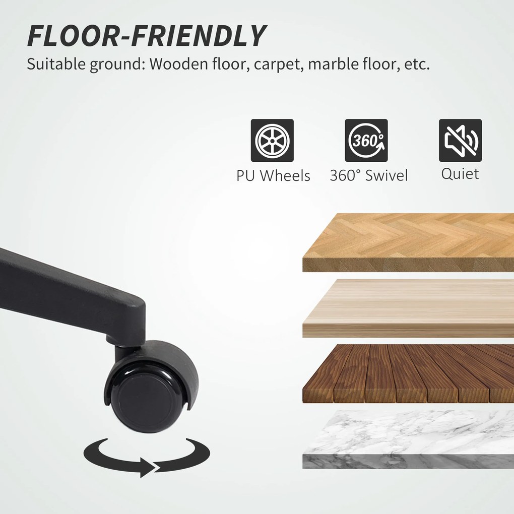 Scaun de birou ergonomic și ajustabil HOMCOM cu spătar curbat, din piele PU și oțel, 58x53x97-107 cm, Negru | Aosom Romania