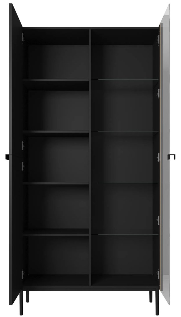 Vitrina Nicole 100 cm cu fata canelata - negru mat