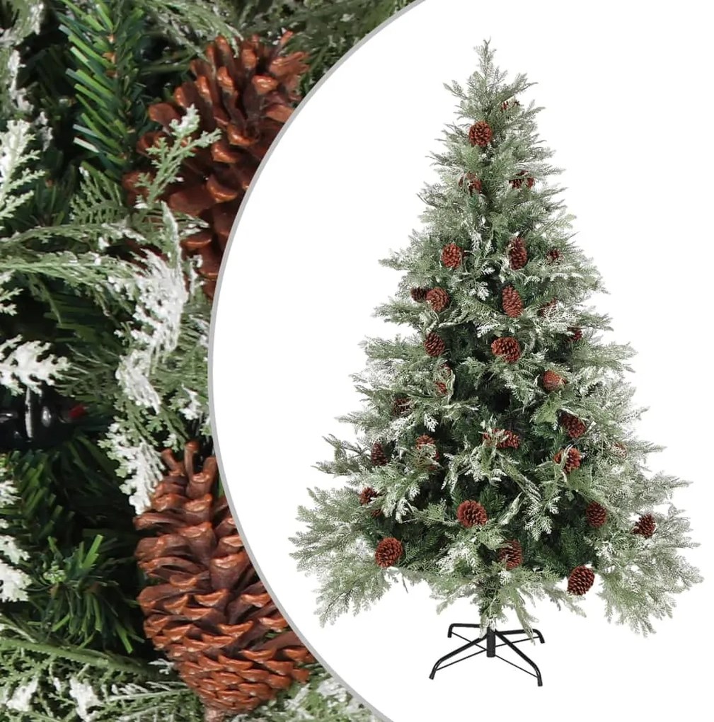 vidaXL Brad de Crăciun cu conuri de pin, verde/alb, 150 cm, PVC&amp;PE