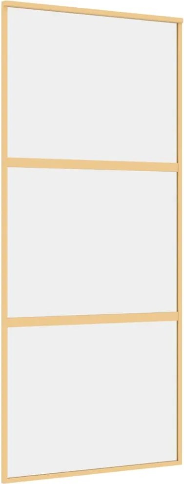 vidaXL Ușă glisantă, auriu, 90x205 cm, sticlă ESG mată și aluminiu