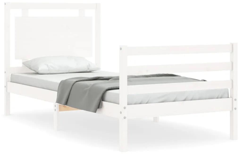 3194042 vidaXL Cadru de pat cu tăblie, alb, 100x200 cm, lemn masiv