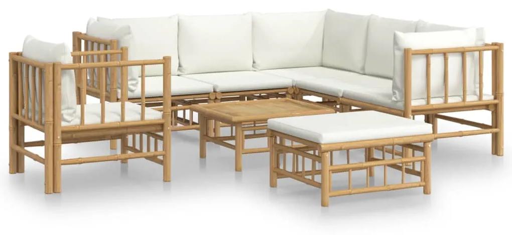 3155190 vidaXL Set mobilier de grădină, cu perne alb crem, 8 piese, bambus