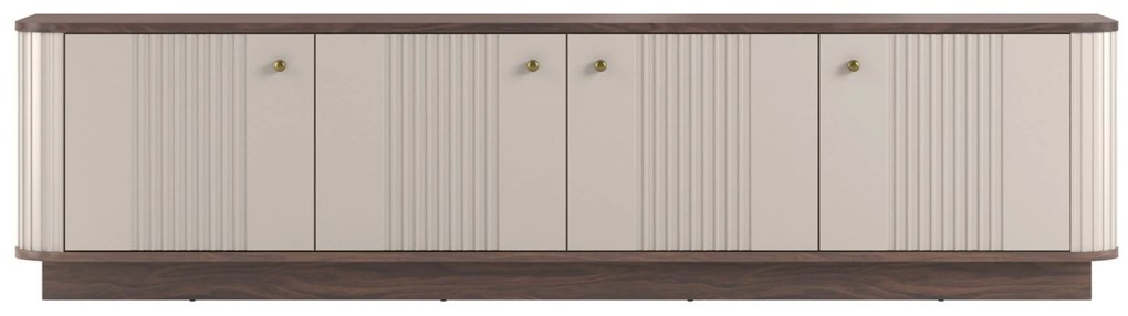 Comodă TV pe soclu Vesper 4D 187 cm - cașmir / nuc / mânere aurii