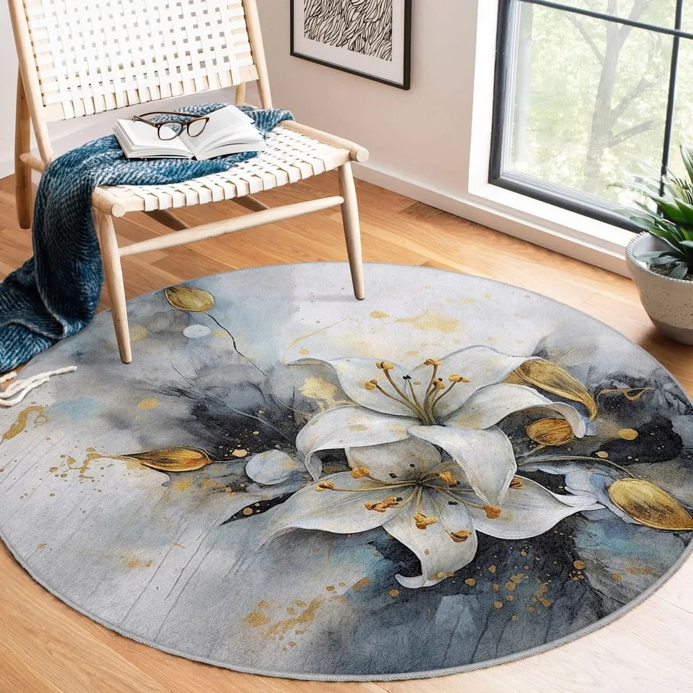 Covor albastru/gri lavabil rotund ø 150 cm Golden Lilly – Mila Home