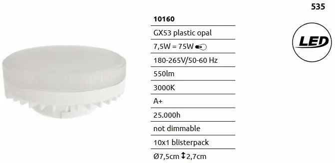 Bec decorativ cu filament LED GX53 7,5W 3000K 10160 GL