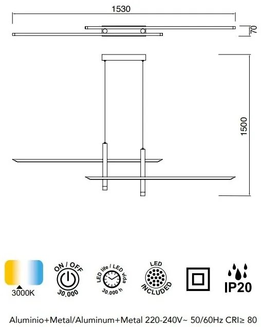 Lustra liniara cu doua spoturi LED ESPARTA negru/ auriu