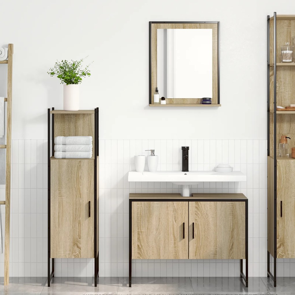 vidaXL Set de mobilier pentru baie 3 pcs Maro 33 x 33 x 120.5 cm