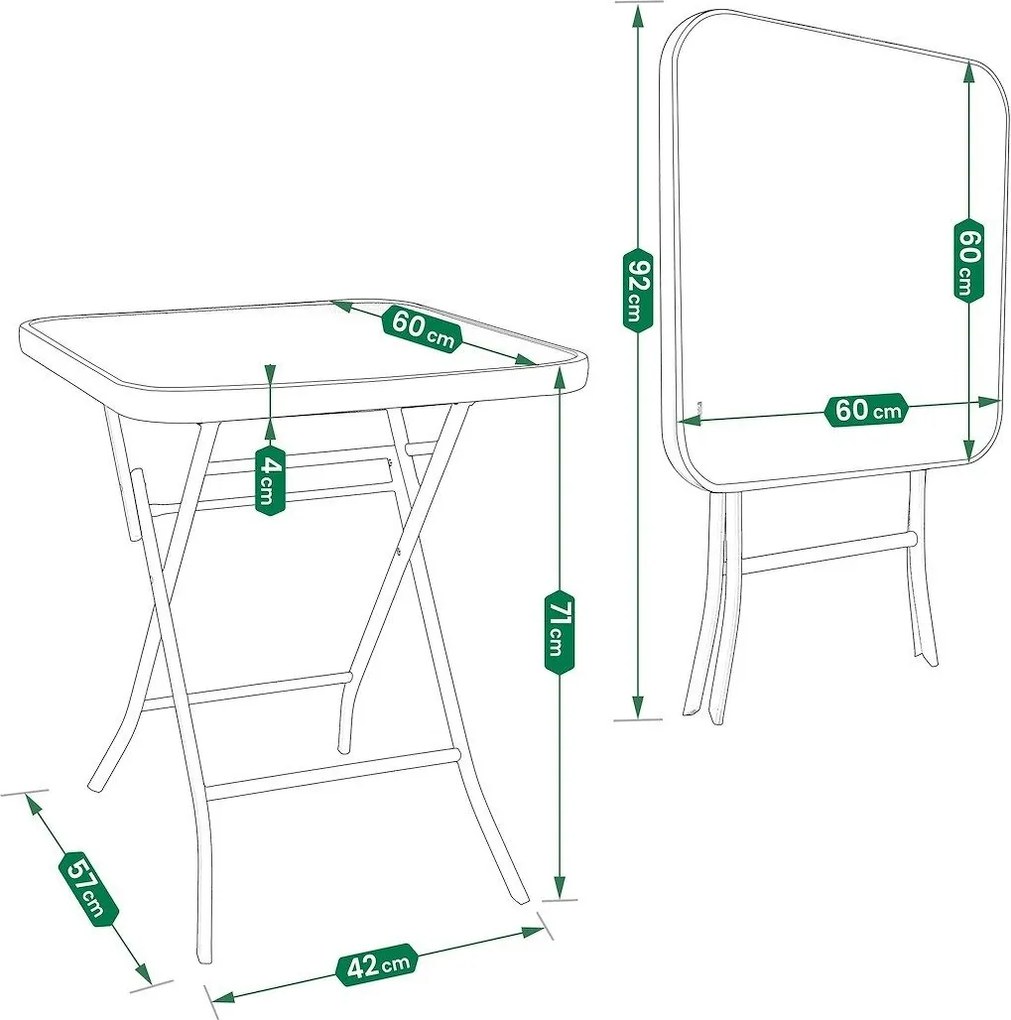Măsuță pliabilă pătrată Jumi, 60x60 cm, negru, oțel și sticlă