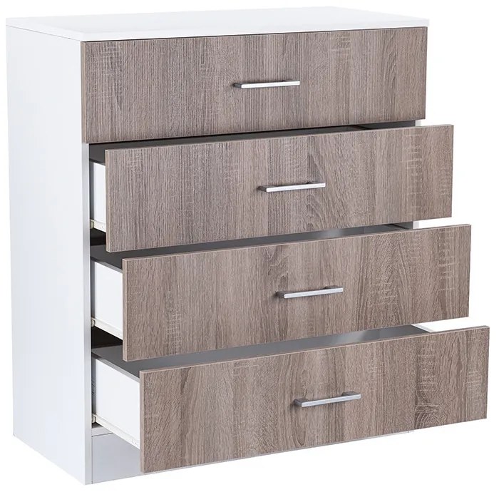 Comodă Miami cu 4 sertare 80x92 cm stejar York-alb