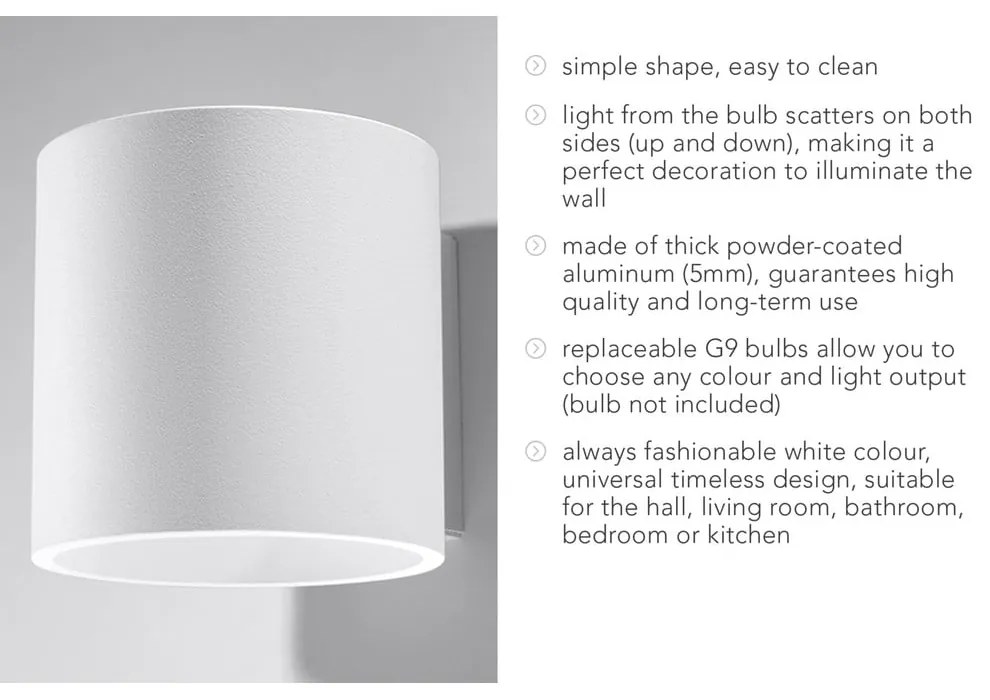 Aplică de perete albă ø 10 cm Roda – Sollux