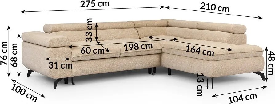 Colțar bej cu tapițerie din chenille (cu colț pe partea dreaptă/în formă de ”L”) Marbeya – Ropez